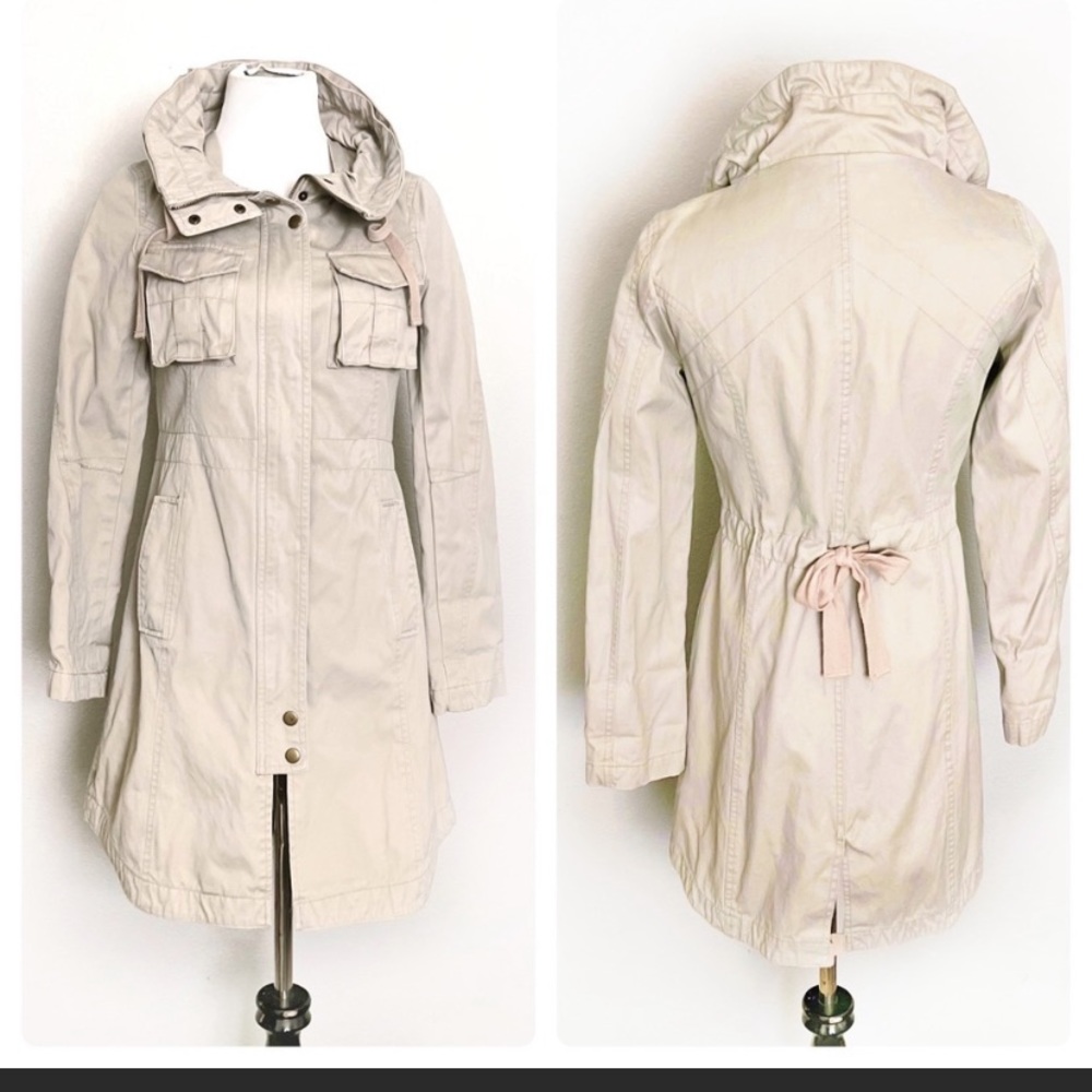 H&M LINED UTILITY COAT COTTON ANORAK ADJUSTABLE FUNNEL NECK JACKET LONG Size 6